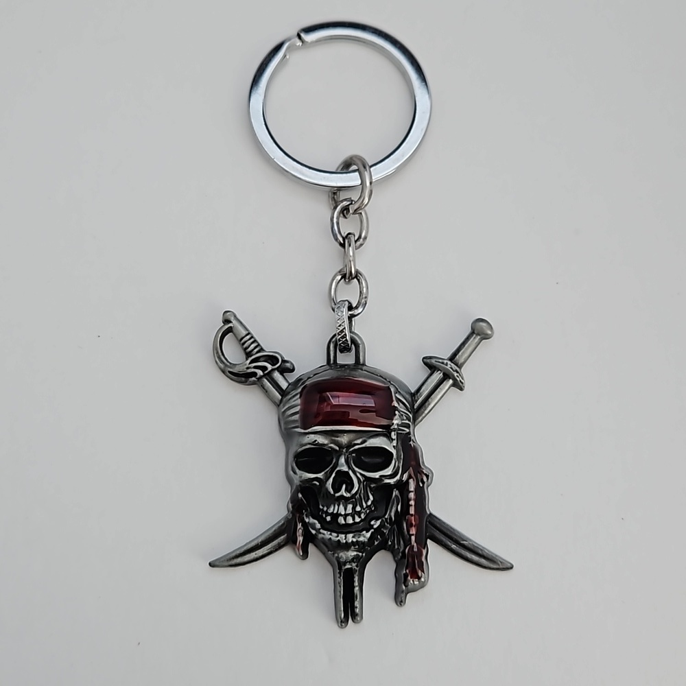 PIRATE Antiqued Pewter Tone & Enamel Keychain